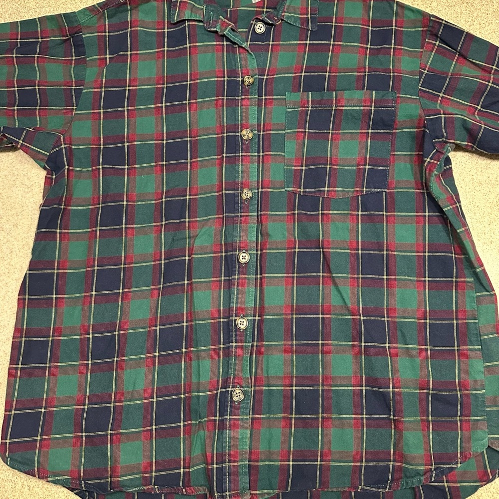 H&M Green and Red Casual Button Down Shirt